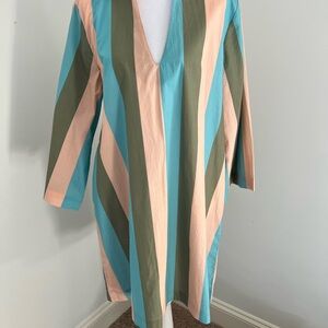 Striped V-Neck Dress in Blue, Green, and Pink